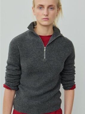 Oliver Perry Unisex 100% Cashmere Charcoal Zip-Up Sweater - Classic Half Zip